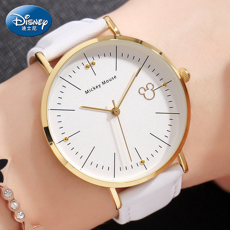 迪士尼手表女孩简约气质韩版防水ins风中学生大表盘石英表女高中