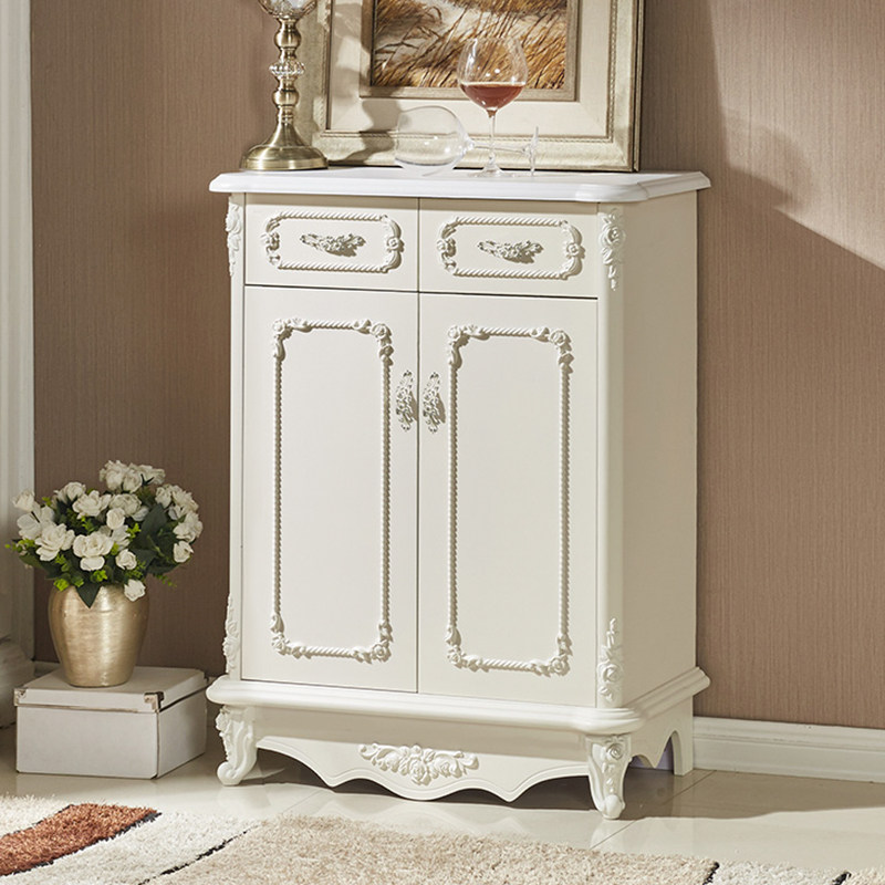 赢正欧式鞋柜多层大容量白色雕花鞋柜对开门玄关客厅门厅柜高鞋柜