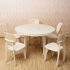 圆/方白色实木餐桌 钢化面板