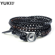 YUKI Sterling leather bracelet fashion jewelry men''s titanium steel Black Onyx multilayer bracelet Korea original designs