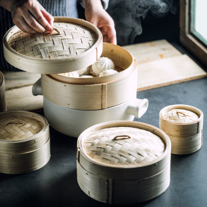 蒸笼加高多层竹蒸笼商用竹子加深包边蒸炉52cm蒸笼家用竹制蒸屉盖子h