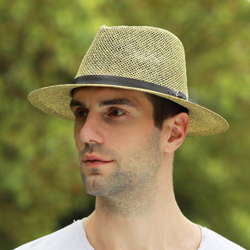 草帽男夏季新款透气防晒帽英伦礼帽男潮大檐太阳帽男帽户外遮阳帽