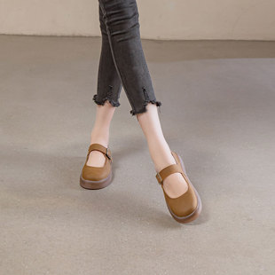 棕色复古玛丽珍鞋平底凉鞋女款2024新款外穿时尚夏天法式气质单鞋