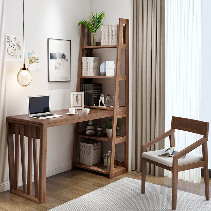 艺格森活全实木书桌书椅组合书房成套家具带书架一体电脑桌写字椅