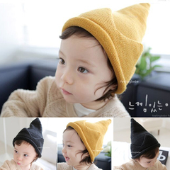 韩版宝宝帽子秋冬3-6-12个月小孩毛线帽男女儿童套头帽皇冠尖尖帽