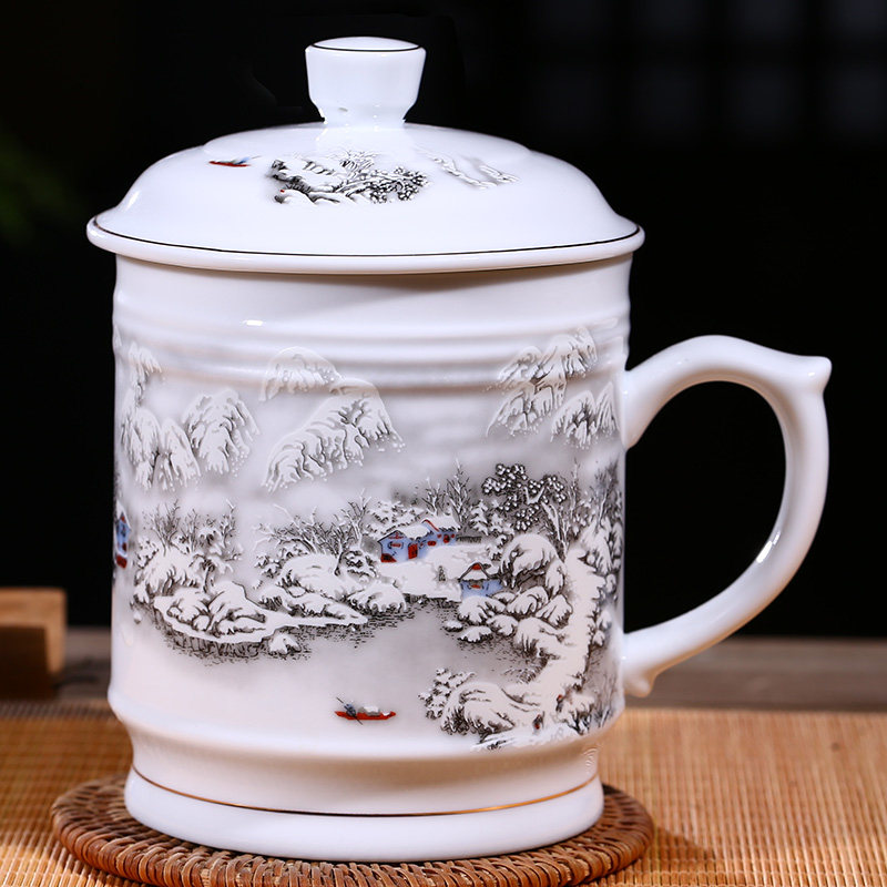 景德镇陶瓷水杯特大号茶杯老板杯办公杯带盖瓷杯个人杯子大容量