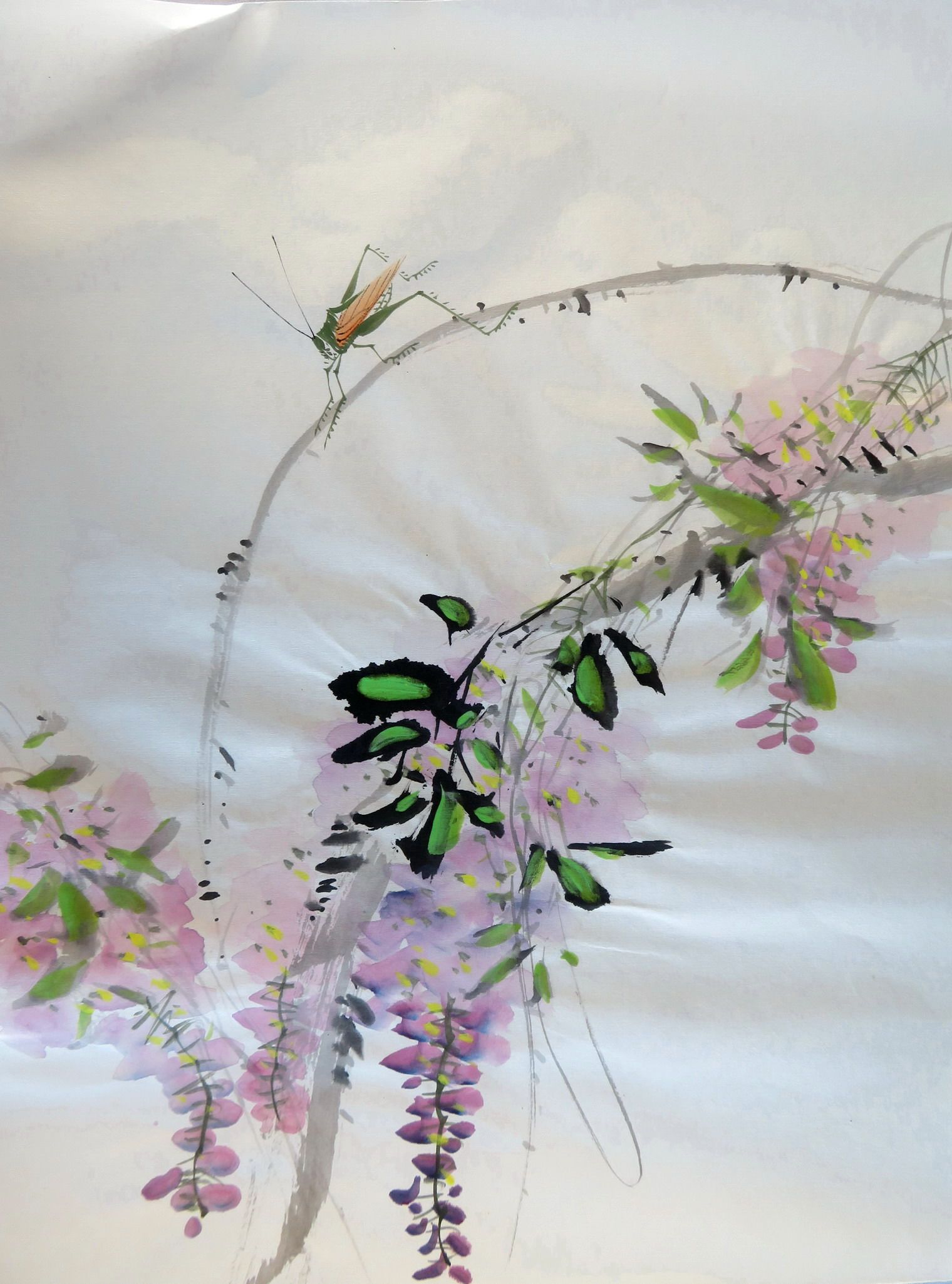 手绘紫藤六开四尺墨香花鸟画写意国画装饰精美国画