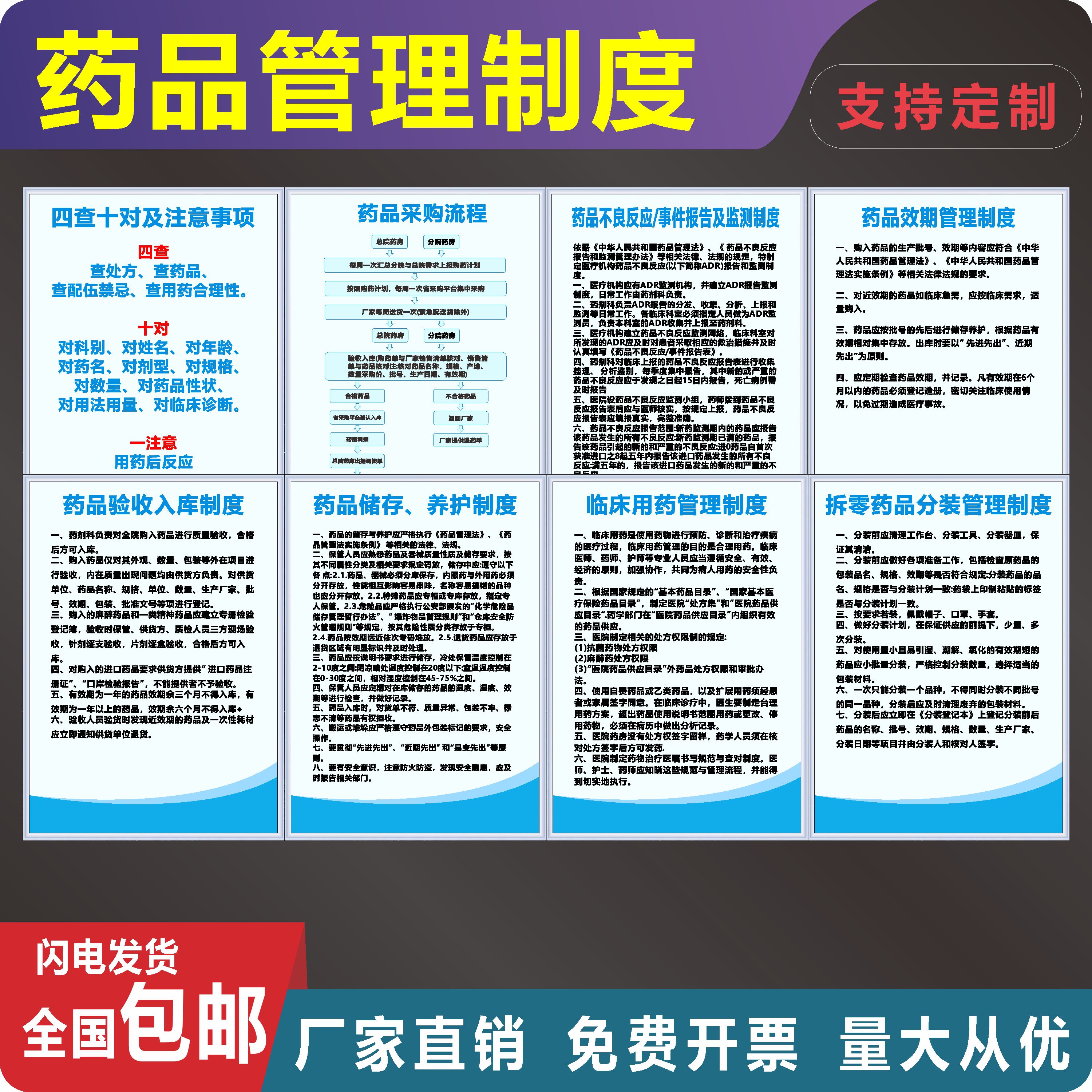 药品管理制度四查十对规章制度制度牌标识牌护士职责定制管理制度