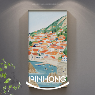 PINHONG 轻奢现代简约客厅走廊过道尽头建筑挂画入户玄关装饰画