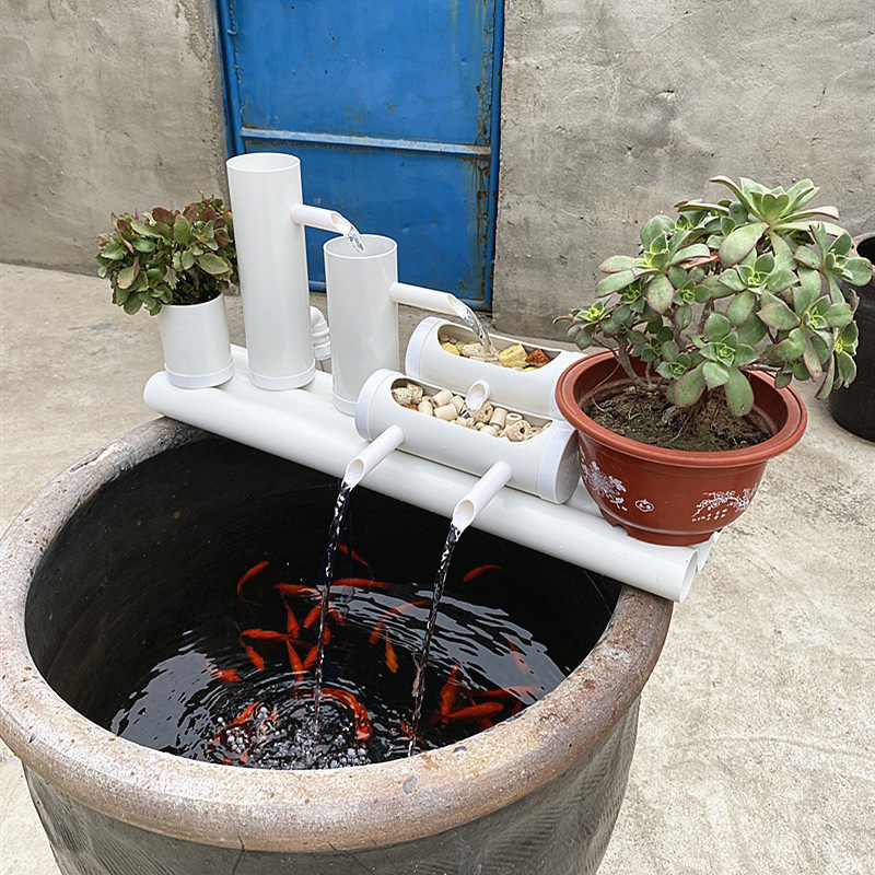 水管工艺的优惠券大全—鱼缸流水假山瀑布式圆型瓷缸上置水循环增氧