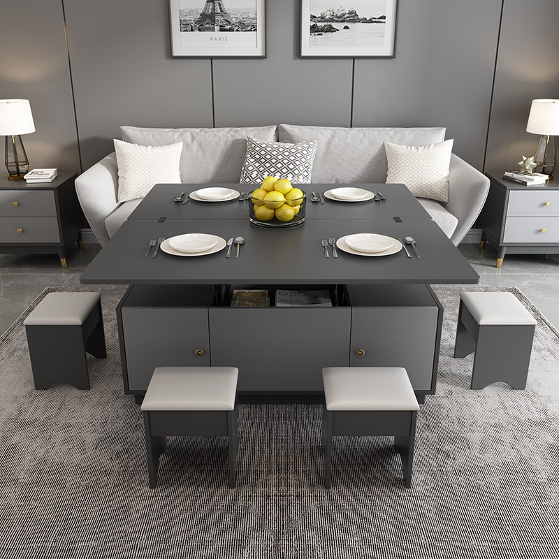 北欧简约多功能升降茶几餐桌两用 现代家用客厅茶几电视柜组合