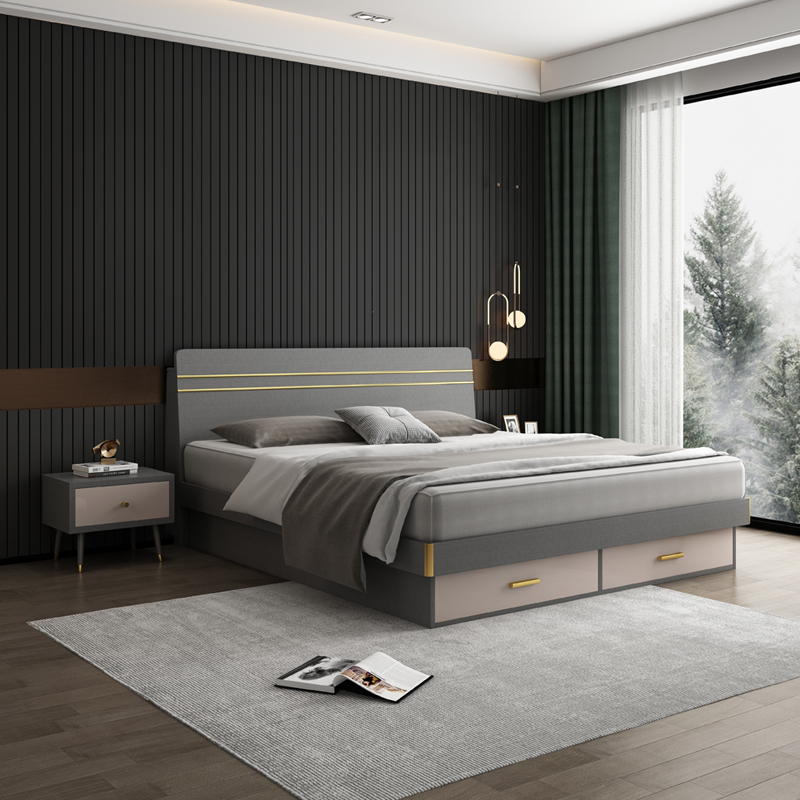 实木生态板床卧室小户型双人大床现代轻奢简约主卧婚床高箱储物床