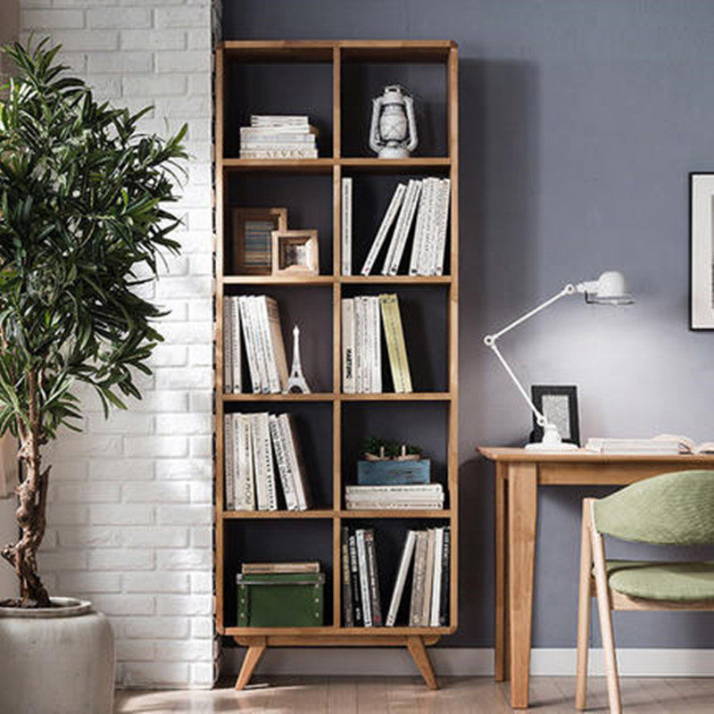 北欧实木书柜简约现代日式落地置物架组合储物柜家用木制书房家具