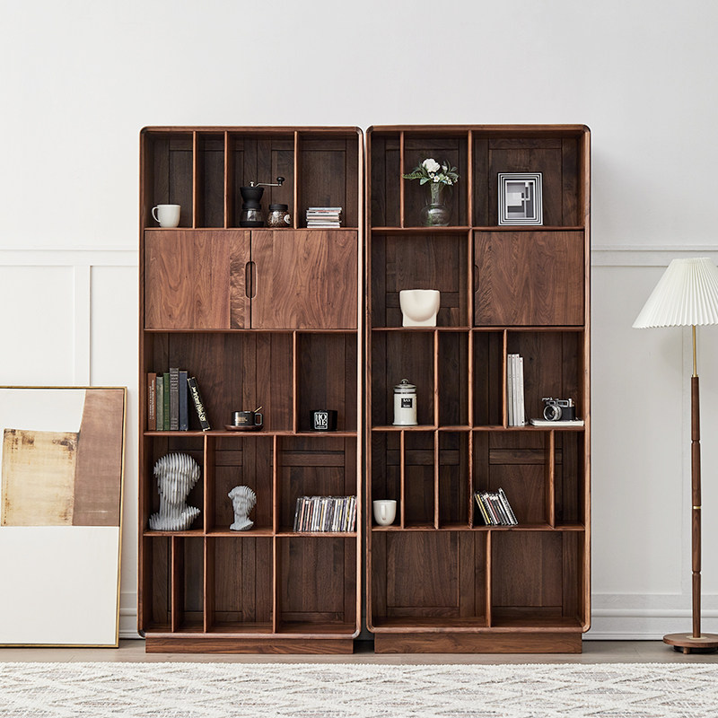 (今日5折)北美黑胡桃木书柜现代轻奢全实木书架简约书房置物架落地组