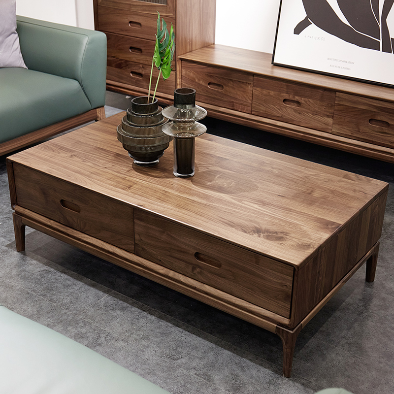 北美黑胡桃木茶几桌北欧意式轻奢实木客厅家具家用原木茶几大尺寸