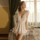 纯欲风性感睡衣女夏季薄款吊带裙白色蕾丝高级感冰丝睡裙2024新款