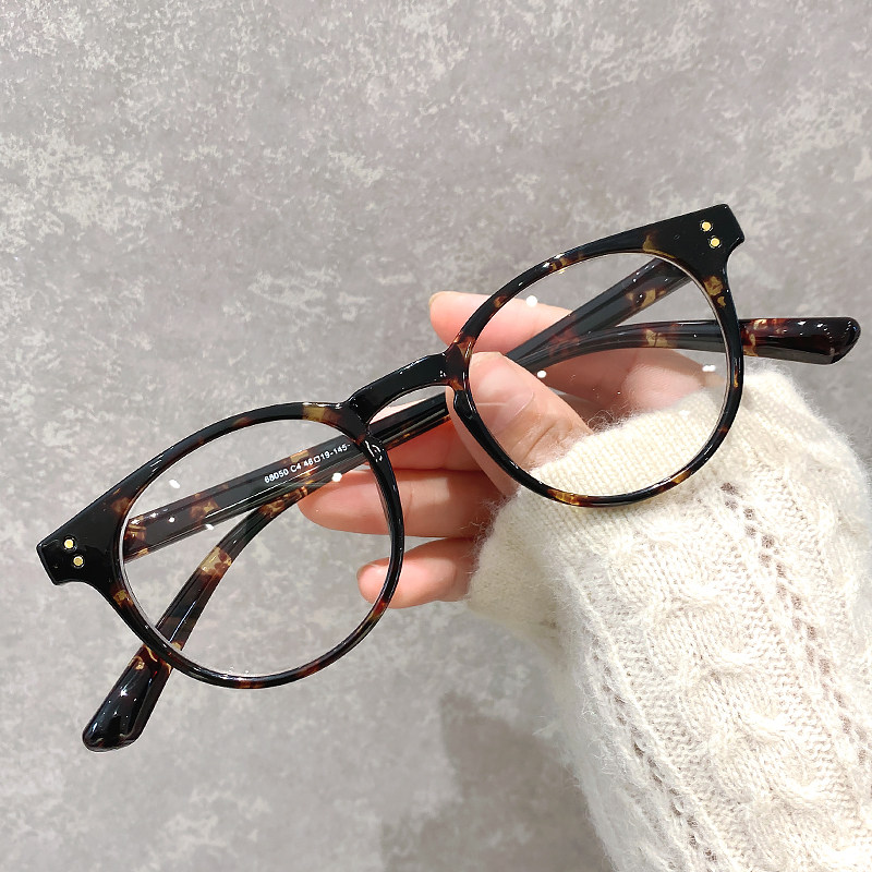 复古小框椭圆蓝绿色眼镜架小红书网红同款素颜平光眼镜凹造型女士