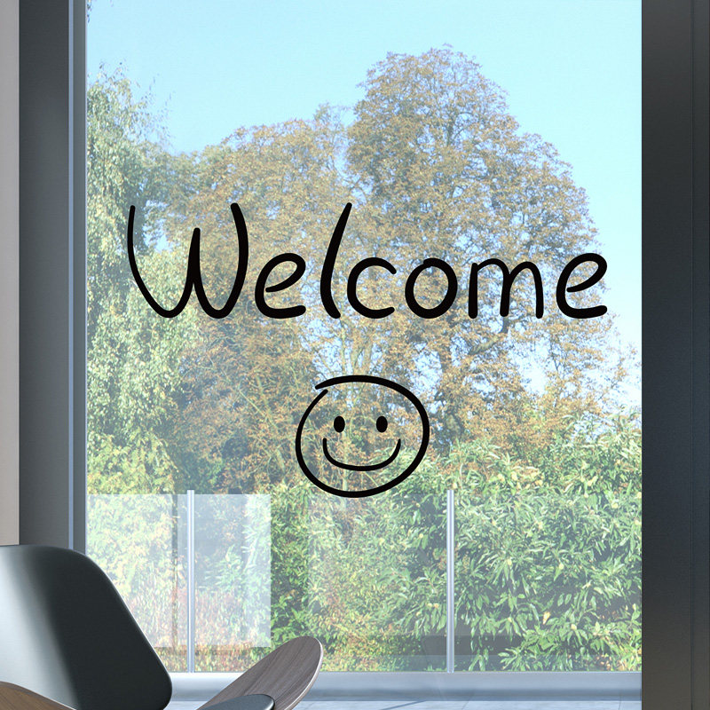 ins简约笑脸墙贴服装店奶茶冷饮店铺橱窗玻璃门贴纸画欢迎光临贴