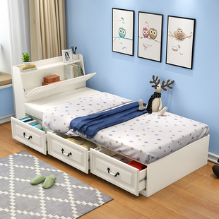 北欧式单人床现代简约卧室抽屉储物床高箱床客厅沙发床榻榻米书房