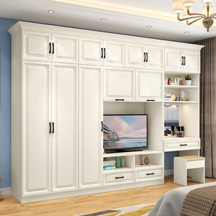 北欧式衣柜电视柜一体卧室组合梳妆台整体衣橱储物柜背景墙衣帽间