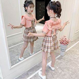 女童套装夏装2024新款洋气网红jk制服女孩学院风儿童套裙两件套潮