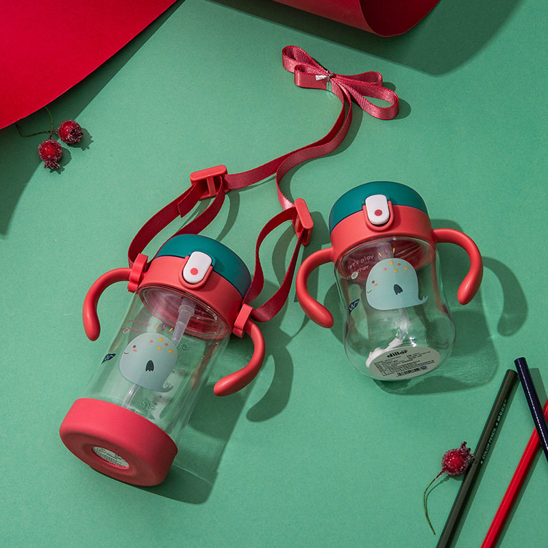 儿童喝水杯幼儿园卡通防呛防摔吸管水杯重力球杯子带手柄学饮杯子