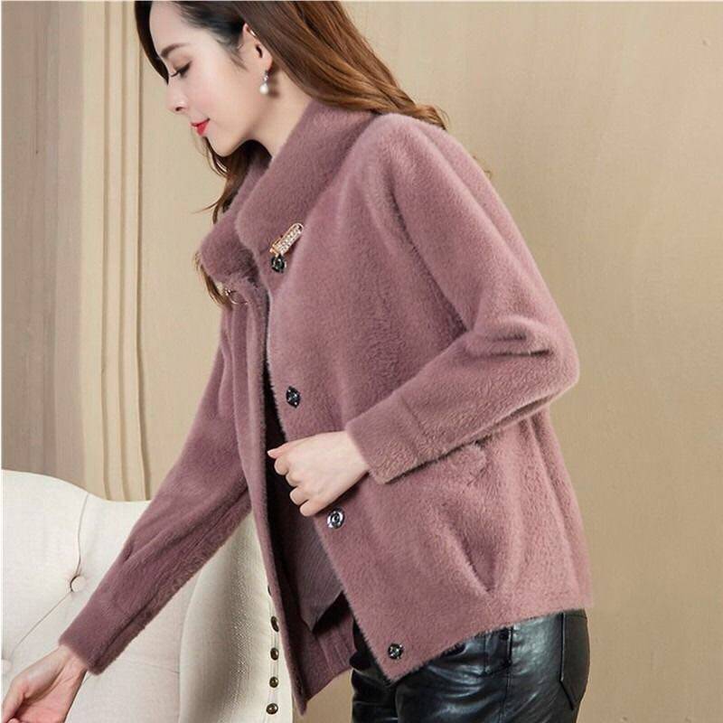 水貂绒外套女短款2021冬季新款小个子加厚毛呢黄金貂毛呢子大衣女