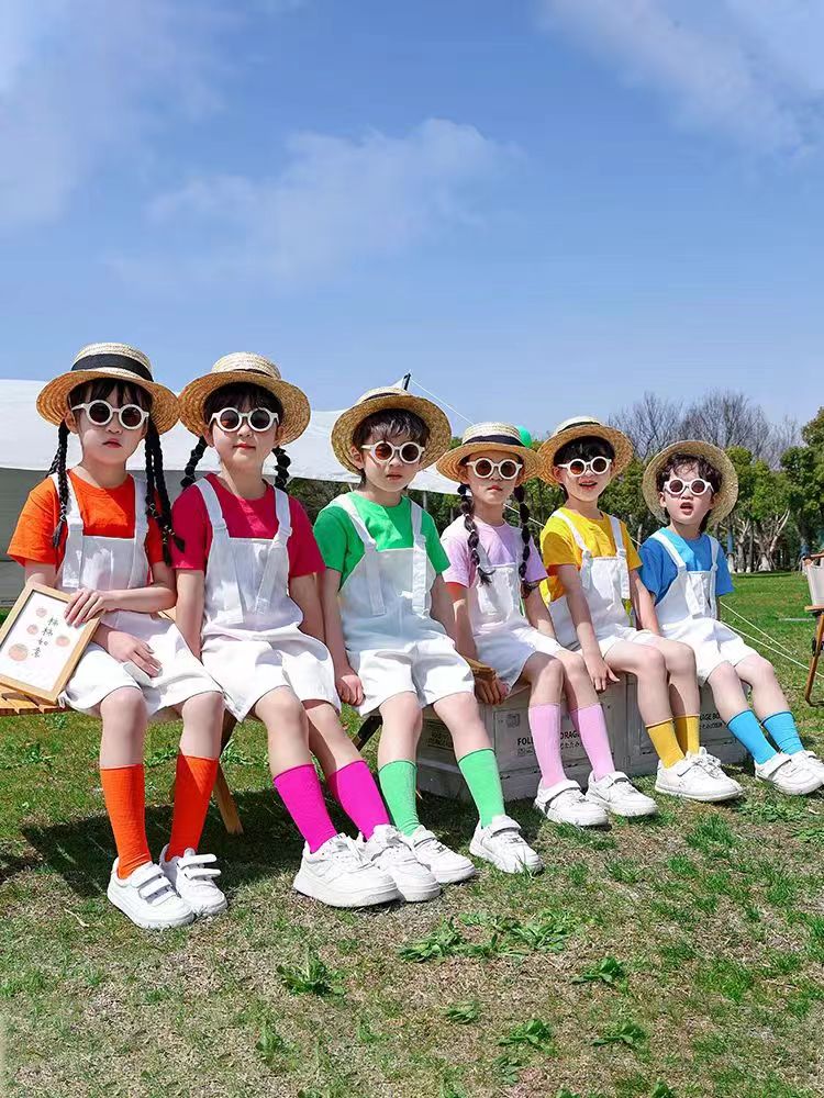 儿童背带裤糖果彩色T恤套装幼儿园毕业班服男女童六一舞蹈演出服