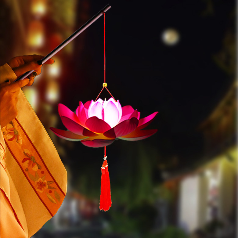 纸灯笼 中国风_汉服拍摄道具手提荷花灯笼 中国风手提莲花灯 西塘古风