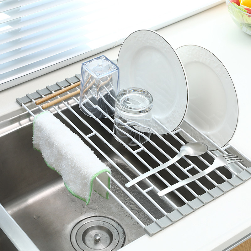 家用可折叠沥水架水槽碗架厨房洗碗池放碗筷碟收纳架硅胶滤水卷帘