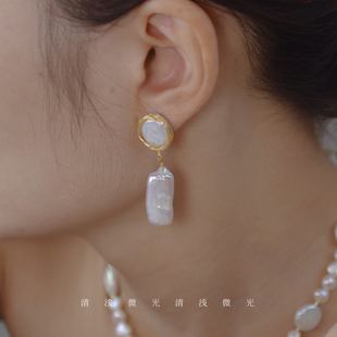 清浅微光 原创设计 来日方长手工缠绕巴洛克珍珠耳环个性小众耳饰