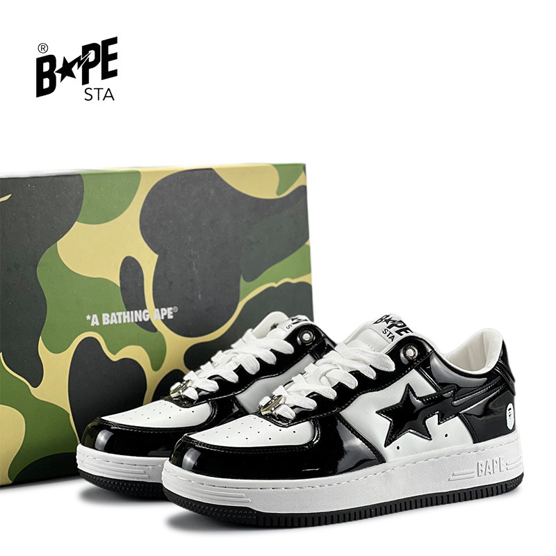 bape sta黑白漆皮板鞋vibe风街头流星滑板鞋dunk情侣潮流休闲鞋
