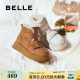 百丽厚底羊毛雪地靴女靴冬季新款加绒保暖休闲短靴棉鞋D1X1DDD4