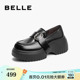 百丽女鞋子厚底增高JK乐福鞋通勤新款黑色小皮鞋深口单鞋3FBB3CA4