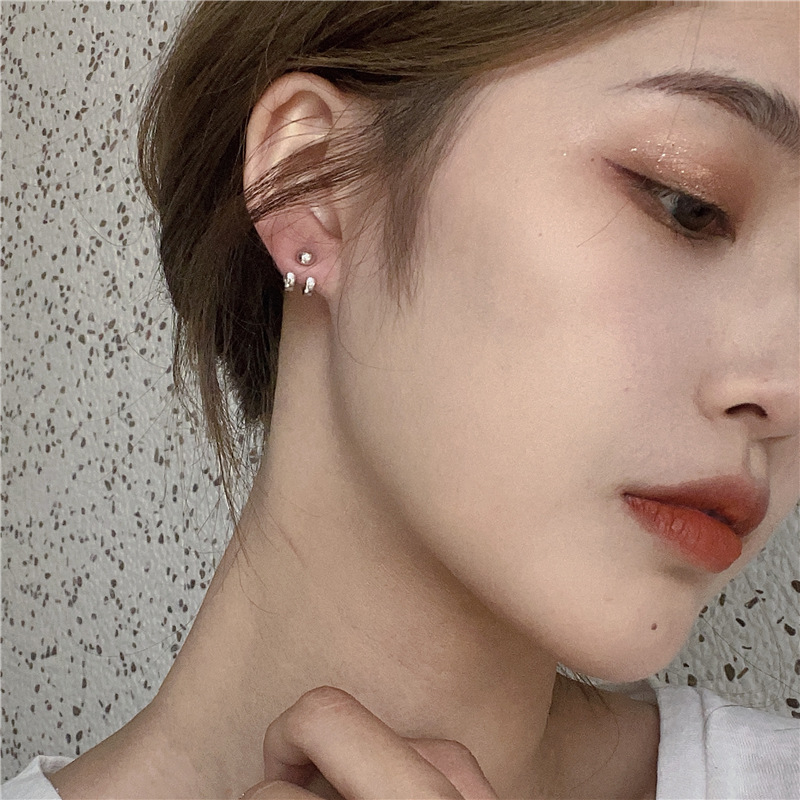 设计感后挂式耳钉简约女冷淡风甜酷短发耳饰日韩个性耳环s925银针