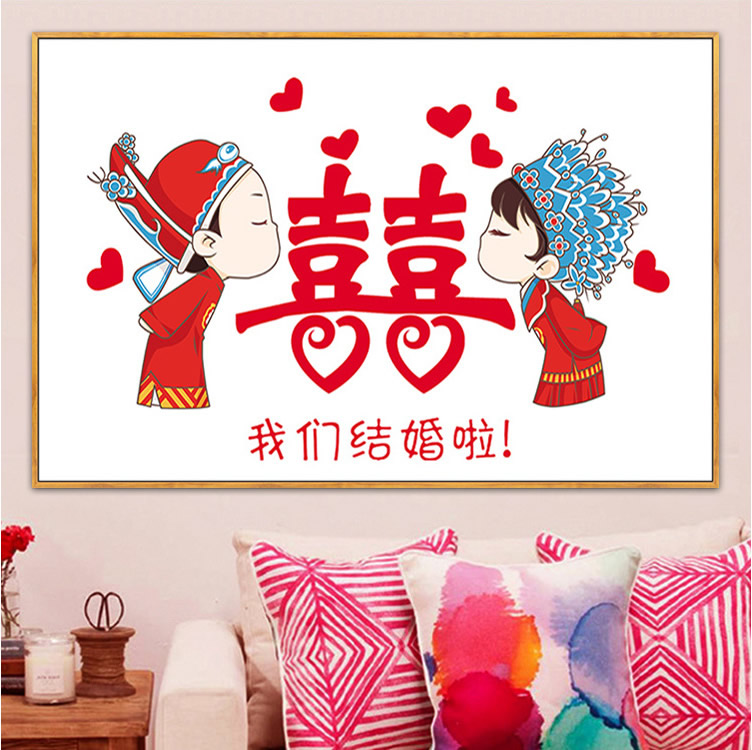 5d结婚钻石画2022新款满钻新中式婚礼贴钻十字绣线绣婚房新娘新郎