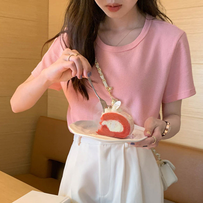 浅粉色短袖女t恤