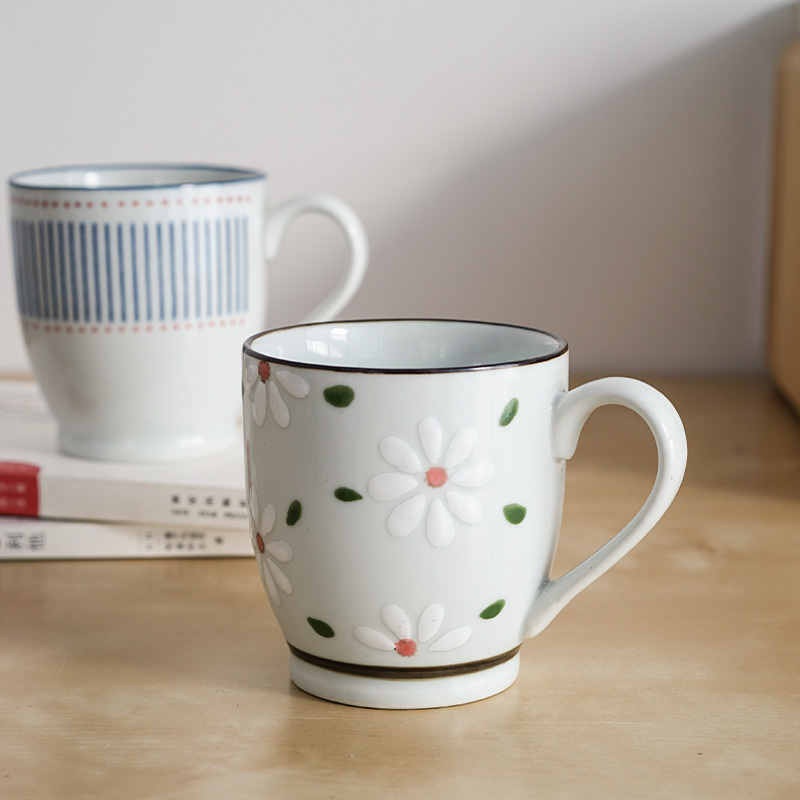 西田木雨 雏菊马克杯日式陶瓷杯子家用创意茶杯咖啡牛奶杯早餐杯