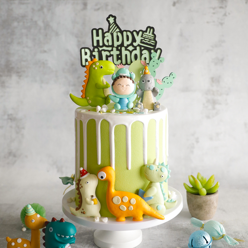 烘焙蛋糕装饰萌系小恐龙软陶装扮插件恐龙主题男孩宝宝生日插牌