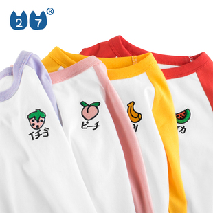 27home韩版童装女童长袖T恤春秋新款水果刺绣系列女宝宝纯棉上衣