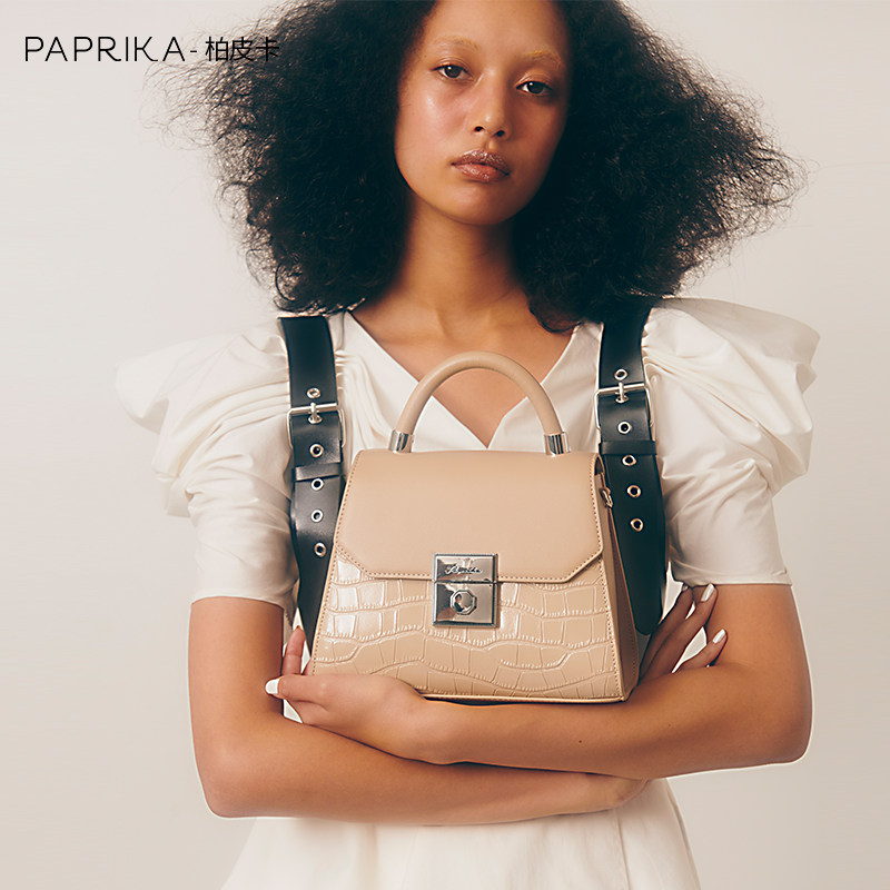 paprika牛皮鳄鱼纹手提包女2020冬季新款时尚百搭单肩斜挎凯莉包