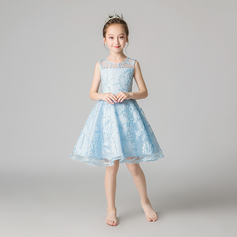 (今日5折)女童礼服公主裙蓝色生日模特走秀小花童主持人儿童钢琴演出