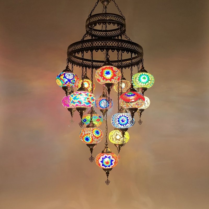 别墅客厅复式楼楼梯间吊灯特色餐厅酒店民宿酒吧土耳其手工吊灯