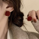 复古红色方形耳钉2024新款纯银银针耳饰设计感高级气质小众耳环潮
