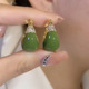 小众设计绿色滴釉耳扣独特百搭减龄耳饰潮轻奢复古港风银针耳环女