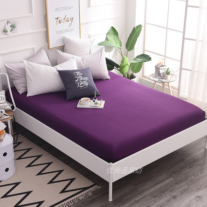 高密度纯棉床笠单件深紫色床罩紫罗兰色全棉床套1.21.51.82米加大