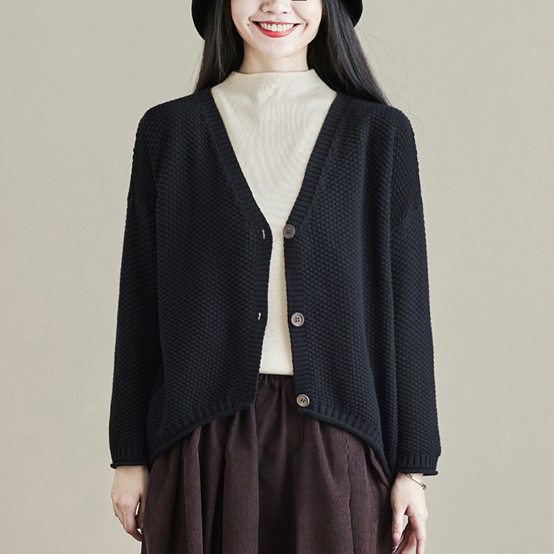 毛衣开衫女2020新秋冬宽松韩版针织衫短款外穿加厚外套黑色上衣
