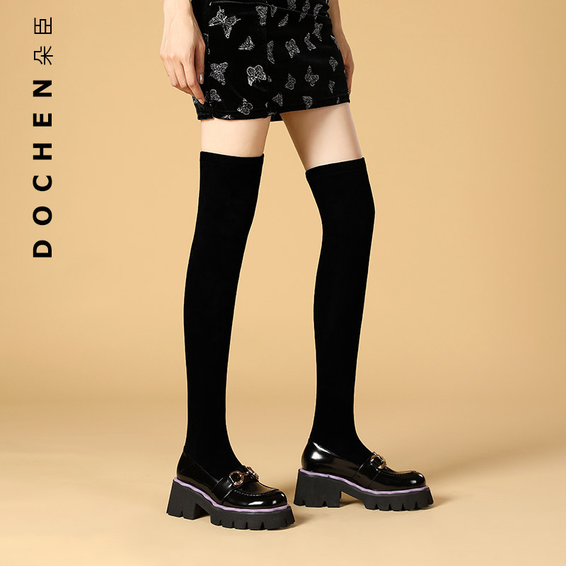 朵臣旗舰店的优惠券大全—长筒靴女过膝2021新款乐福袜靴女春秋纯皮