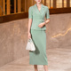 新中式国风套装夏季新款时尚优雅绿色半身裙盘扣显瘦西装两件套裙