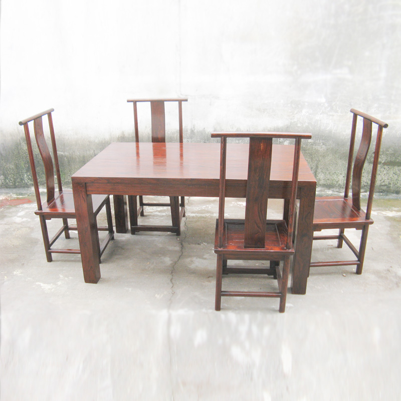 一文制木纯实木榫卯中式简约厚板长方形餐桌椅组合老榆木包邮